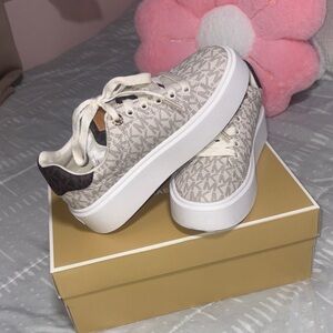 Michael Kors Beige and White Platform Sneakers
